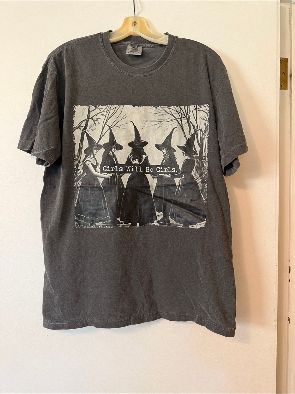 Comfort Colors Charcoal Graphic Tee with Witch Illustration